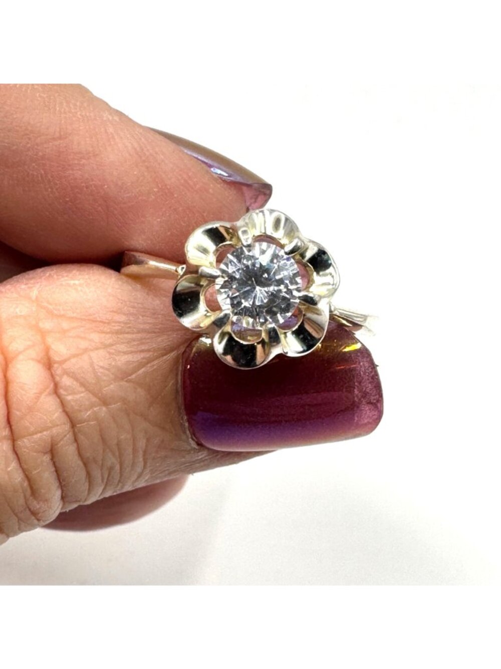VTG Sterling Silver 925 Cubic Zirconia Flower Design Statement Ring Size 9 - Picture 6 of 12
